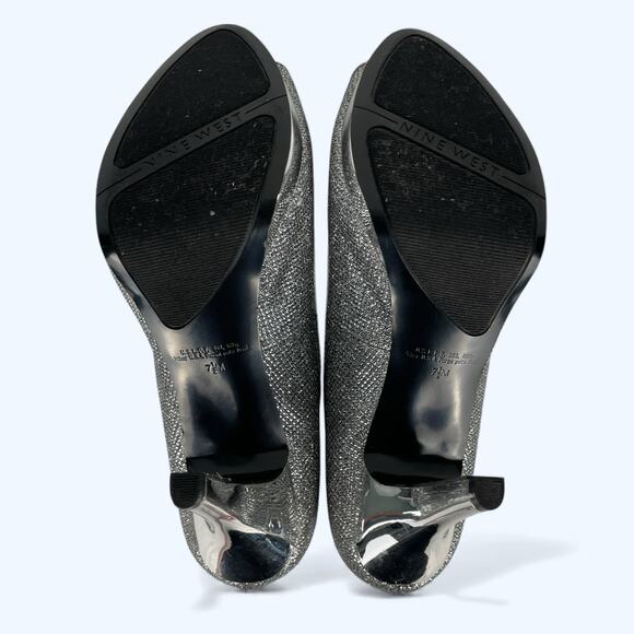 Nine West Danee Peep Toe Pumps Platform High Heels 7.5M Silver Glitter - Picture 5 of 9